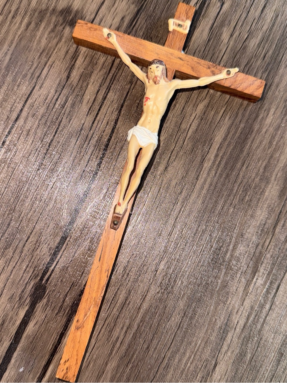 Wooden Crucifix Wall Cross ITALY Jesus Figure - Natural wood plastic